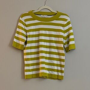Boden Women’s Cotton Chartreuse Crew Neck Striped Short Sleeve Sweater Medium